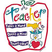 Decorative image of an apple with the description "A Teacher... Takes a Hand, Opens a Mind, Touches a Heart"
